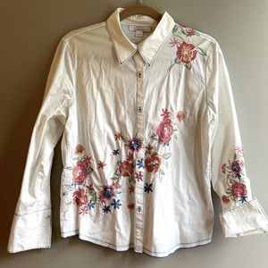 DRESS BARN embroidered cotton button up shirt